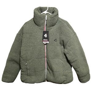 Mens FourLaps Reversible Polar Quilted Sherpa Jacket Thyme / White M Runs L